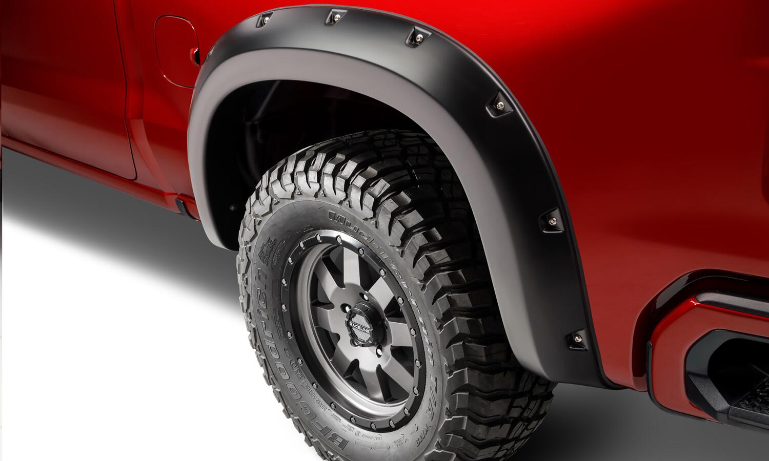 Black Pocket/Rivet Style Smooth Finish 4-Piece Fender Flare Set For 19-26 Chevrolet Silverado 1500 2022 Chevrolet Silverado 1500 Ltd Bushwacker