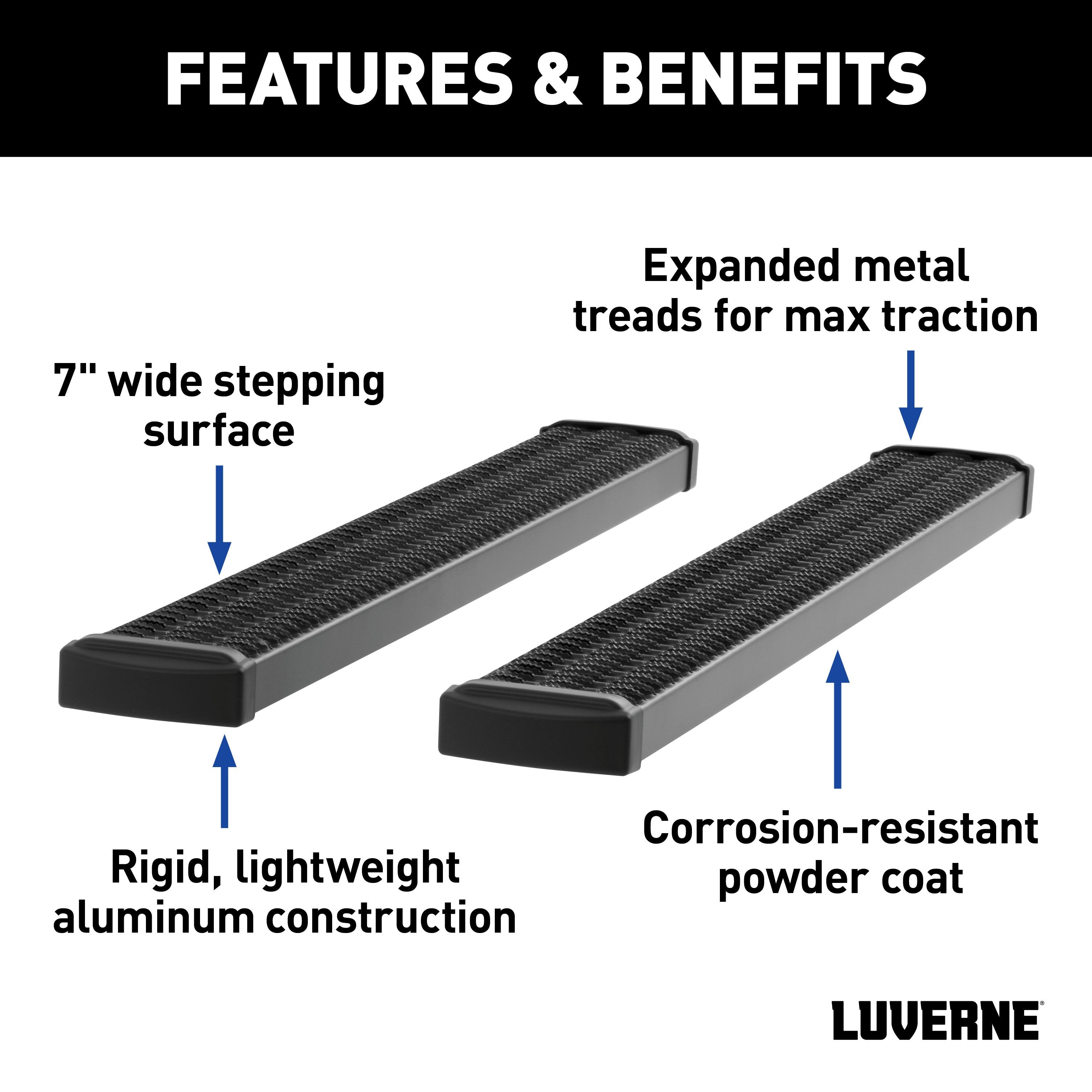 LUVERNE Grip Step 7" x 88" Aluminum W2W Running Boards, 2020-2026 Chevy/GMC Silverado/Sierra 2500HD, 2020-2026 Chevy/GMC Silverado/Sierra 3500HD