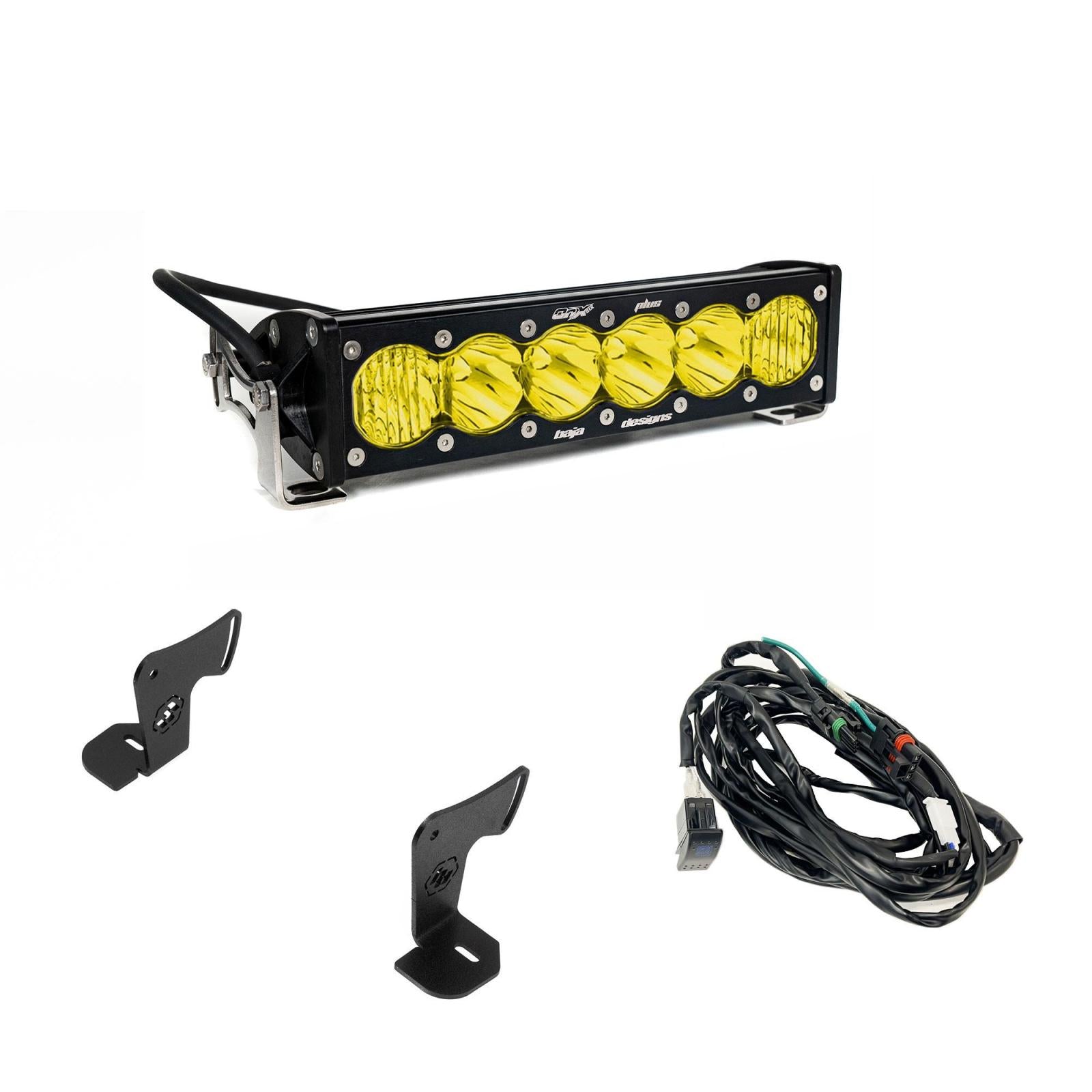 OnX6+ 10 Inch Light Bar Hood Mount Kit Polaris 2025 RZR ProR; ProS; ProXP, Baja Amber