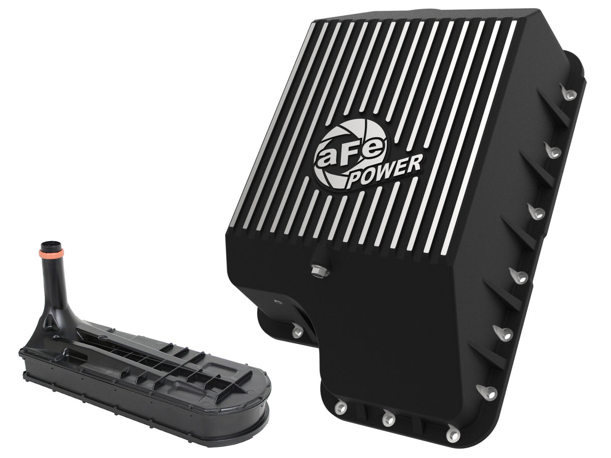 Pro Series Transmission Pan Black w/ Machined Fins Ford Diesel Trucks 94-10 V8-7.3L/6.0L/6.4L Turbo Diesel