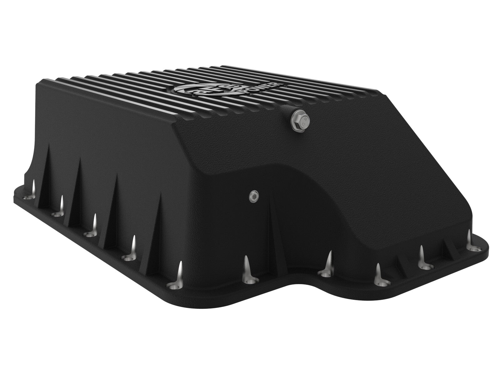 Pro Series Transmission Pan Black w/ Machined Fins Ford Diesel Trucks 94-10 V8-7.3L/6.0L/6.4L Turbo Diesel