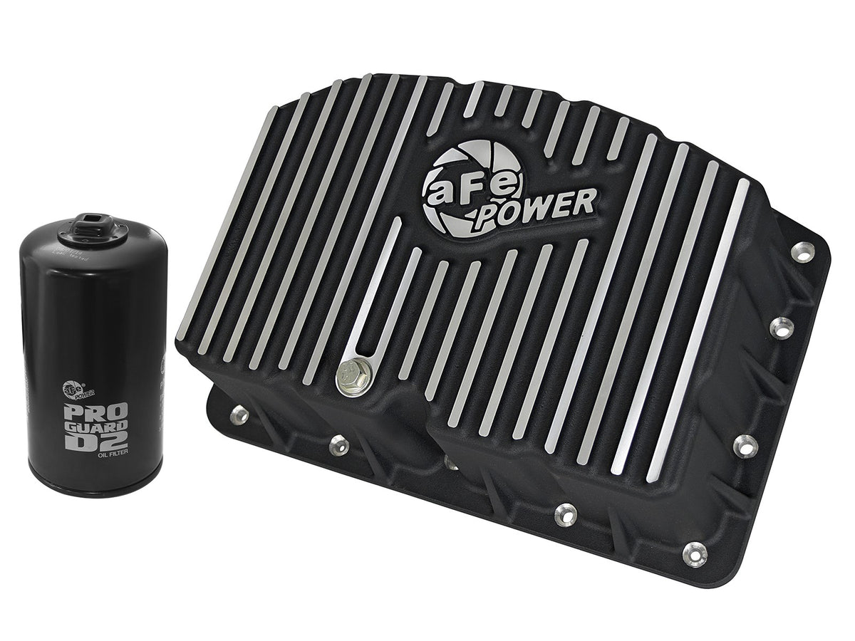 Pro Series Engine Oil Pan Black w/ Machined Fins Ford Diesel Trucks 11-26 V8-6.7L Turbo Diesel