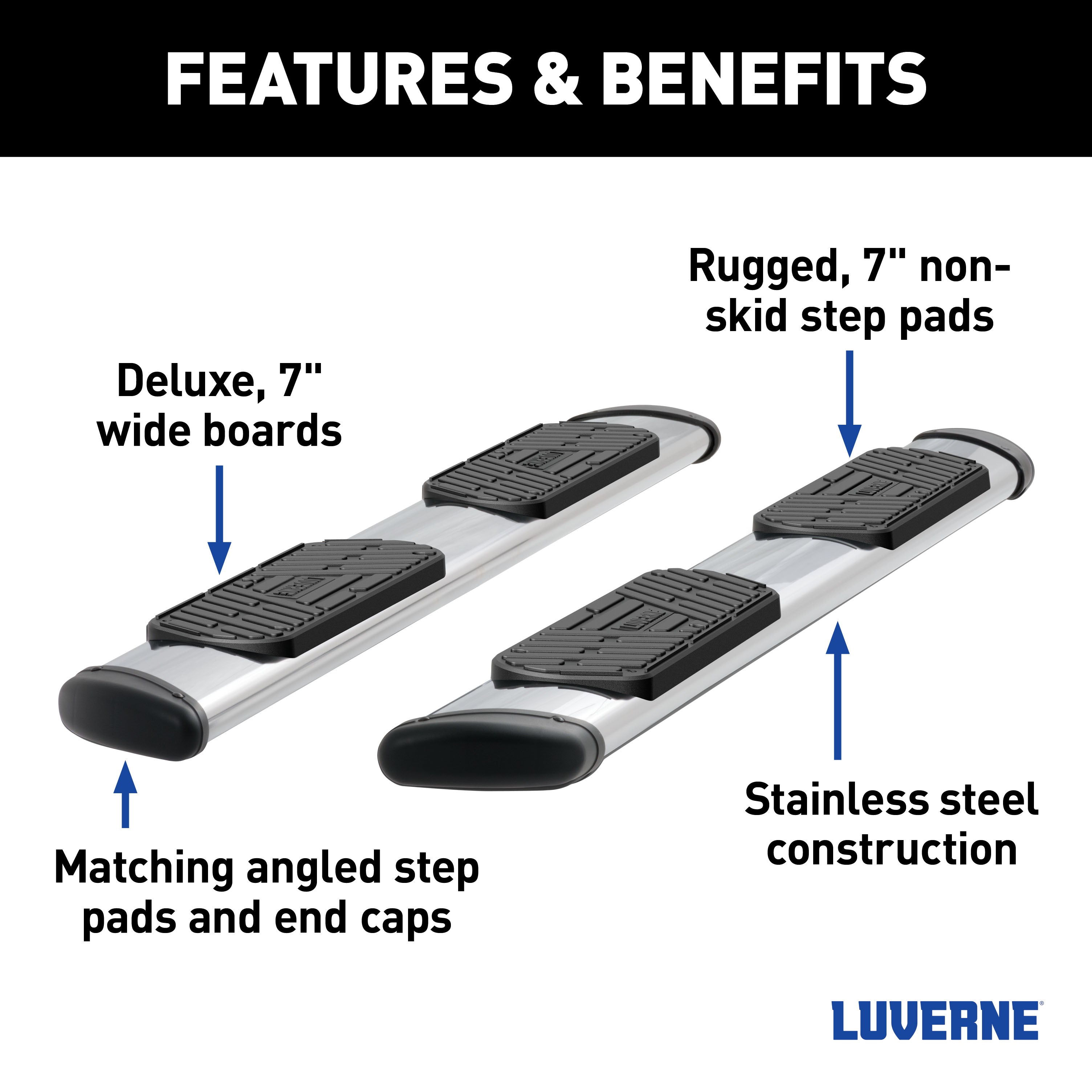 LUVERNE Regal 7 Polished Stainless 93" Oval W2W Steps, 2017-2026 Ford F-250/F-350/F-450 Super Duty