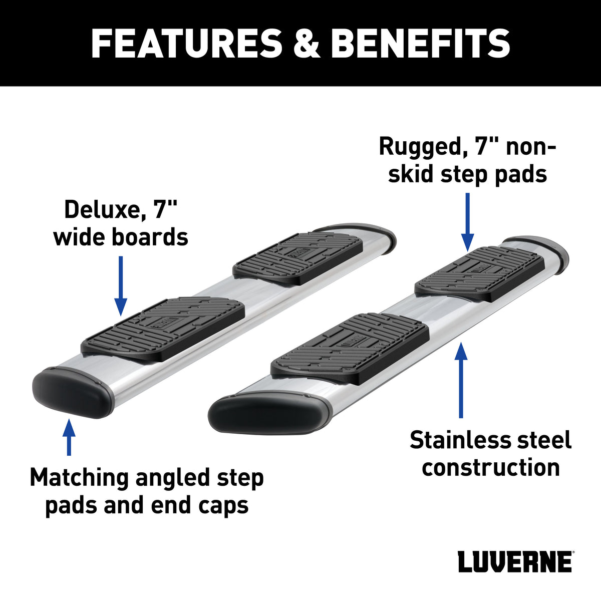 LUVERNE Regal 7 Stainless 102" W2W Steps, 2022-2025 Ford F-150 Lightning