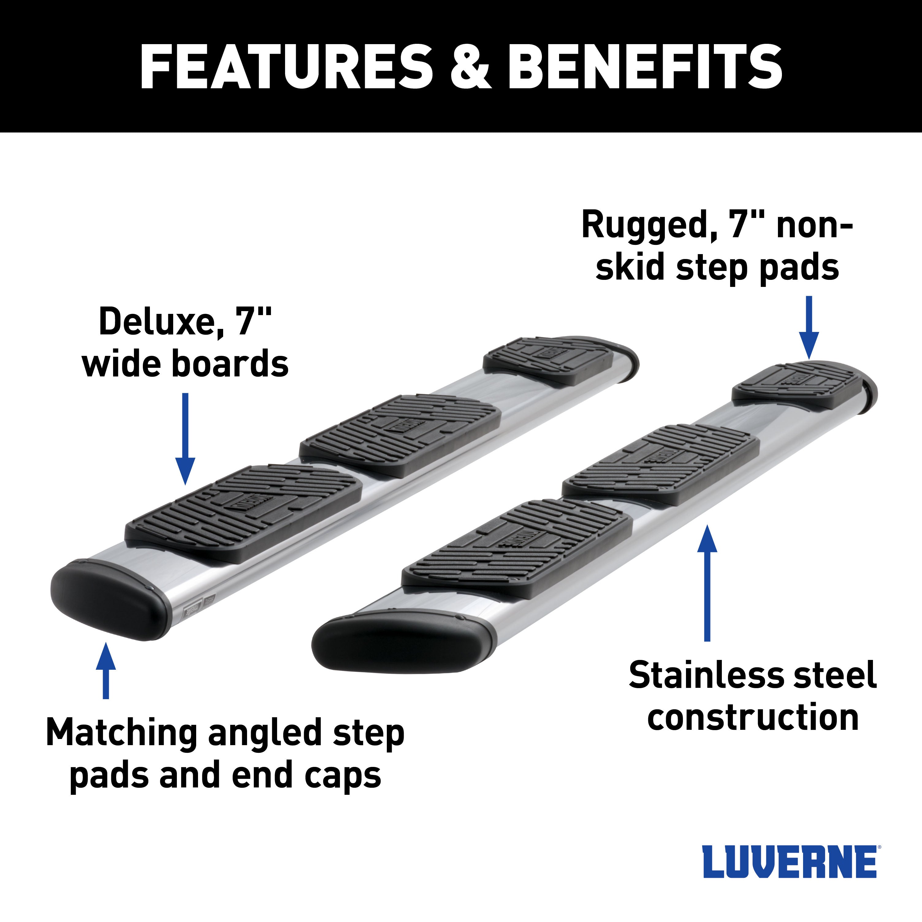 LUVERNE Regal 7 Polished Stainless 114" Oval W2W Steps, 2020-2026 Chevy/GMC Silverado/Sierra 2500HD, 2020-2026 Chevy/GMC Silverado/Sierra 3500HD