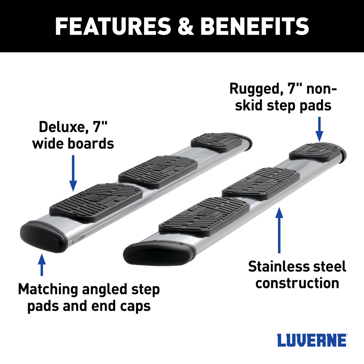 LUVERNE Regal 7 Polished Stainless 125" Oval W2W Steps, 2017-2026 Ford F-250/F-350/F-450 Super Duty