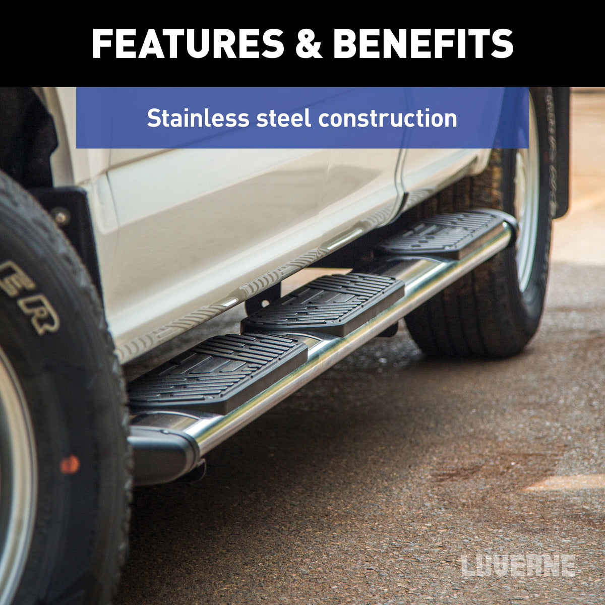LUVERNE Regal 7 Polished Stainless 125" Oval W2W Steps, 2017-2026 Ford F-250/F-350/F-450 Super Duty