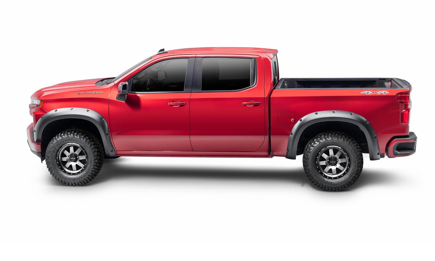 Black Forge Pocket/Rivet Textured Finish 4-Pc Fender Flare Set For 19-21 Chevrolet Silverado 1500, 2022 Chevrolet Silverado 1500 Ltd Bushwacker