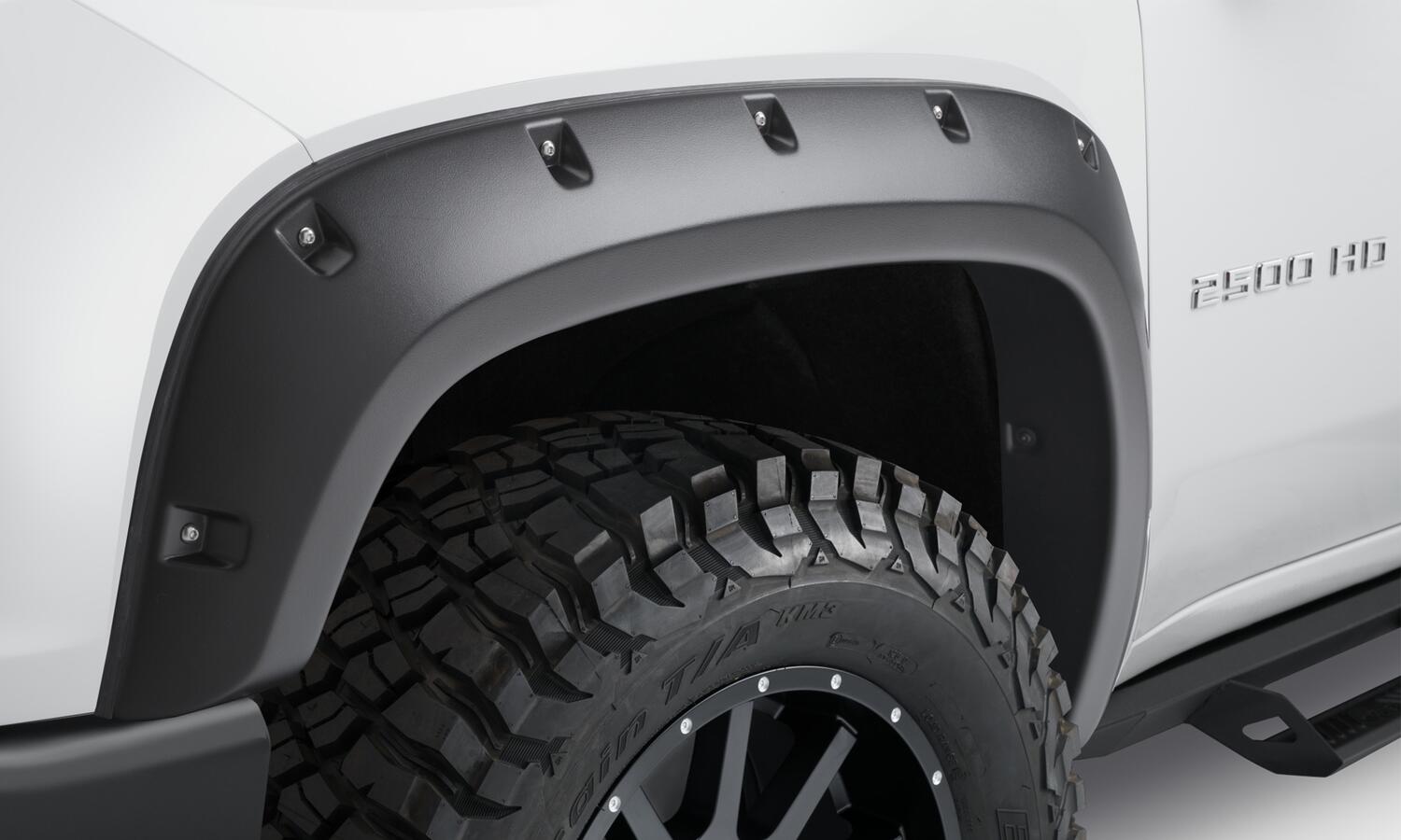 Black Forge Pocket/Rivet Textured Finish 4-Pc Fender Flare Set For 20-26 Chevrolet Silverado 2500/3500 Bushwacker