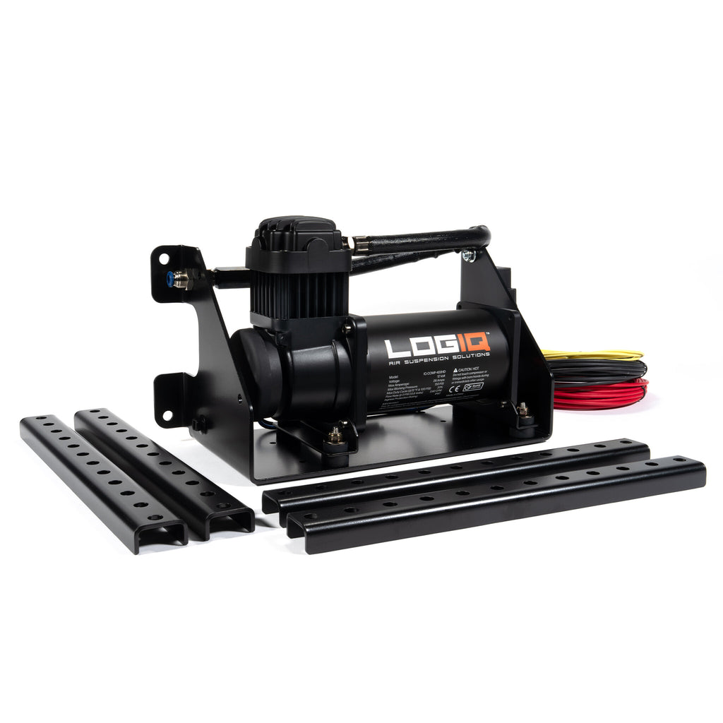 HD Auxiliary Compressor Kit (Compressor, Auxiliary Harness and Relay, Compressor Mounting Bracket, Frame Mounting Brackets, and Hardware) LogiQ Suspension