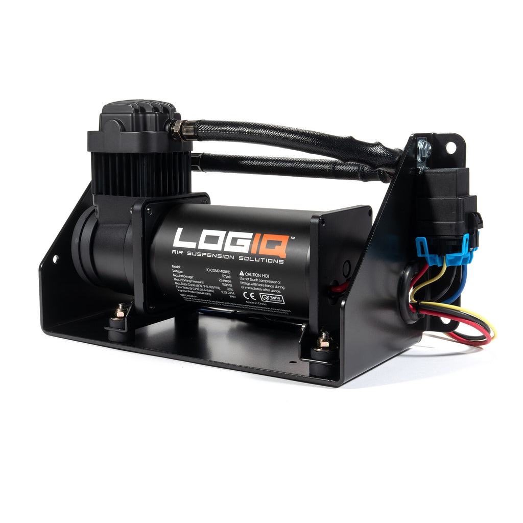 HD Auxiliary Compressor Kit (Compressor, Auxiliary Harness and Relay, Compressor Mounting Bracket, Frame Mounting Brackets, and Hardware) LogiQ Suspension
