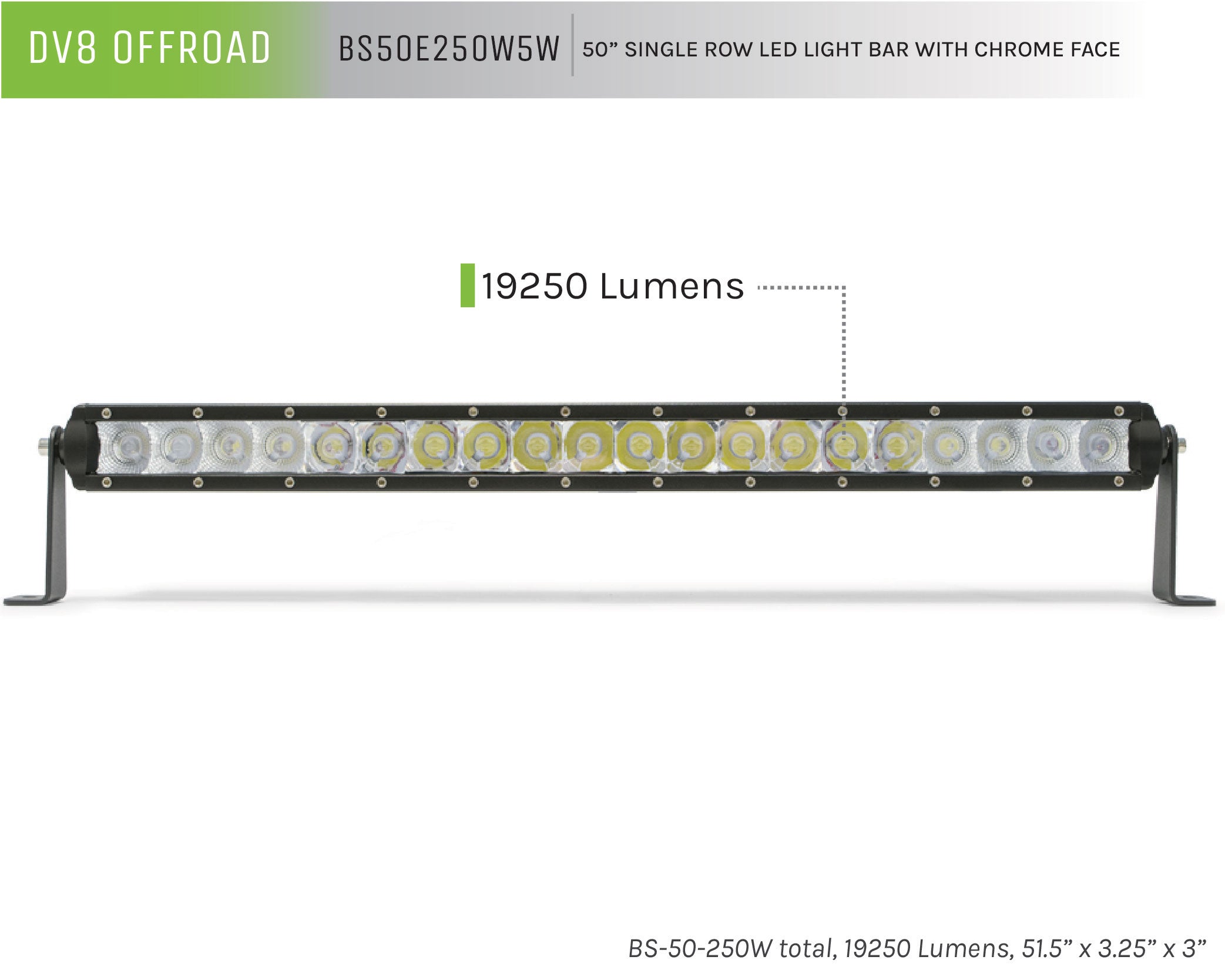 50 in. Single Row LED Light Bar; Chrome Face - Apollo Off-Road