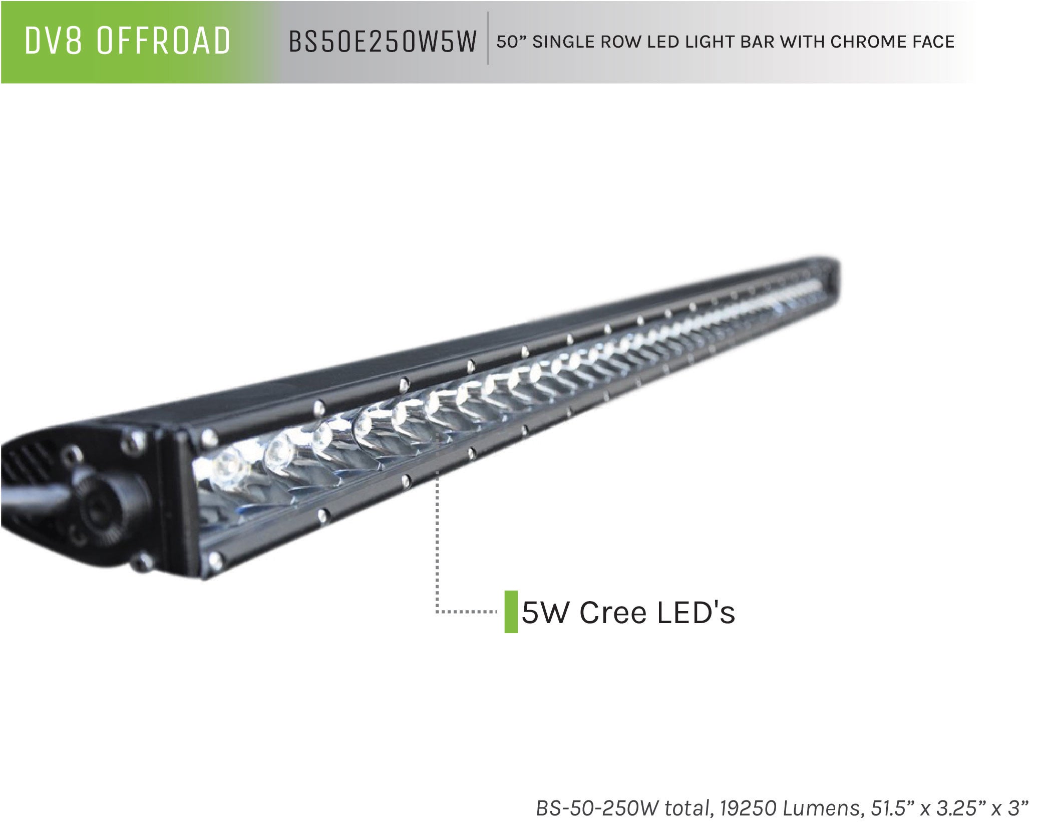 50 in. Single Row LED Light Bar; Chrome Face - Apollo Off-Road