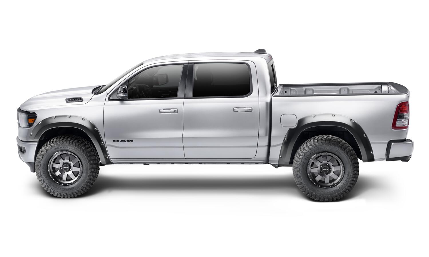 Black Pocket/Rivet Style Smooth Finish Front Fender Flares For 2019-2022 Ram 1500 Will Not Fit Rebel And Trx Models Bushwacker