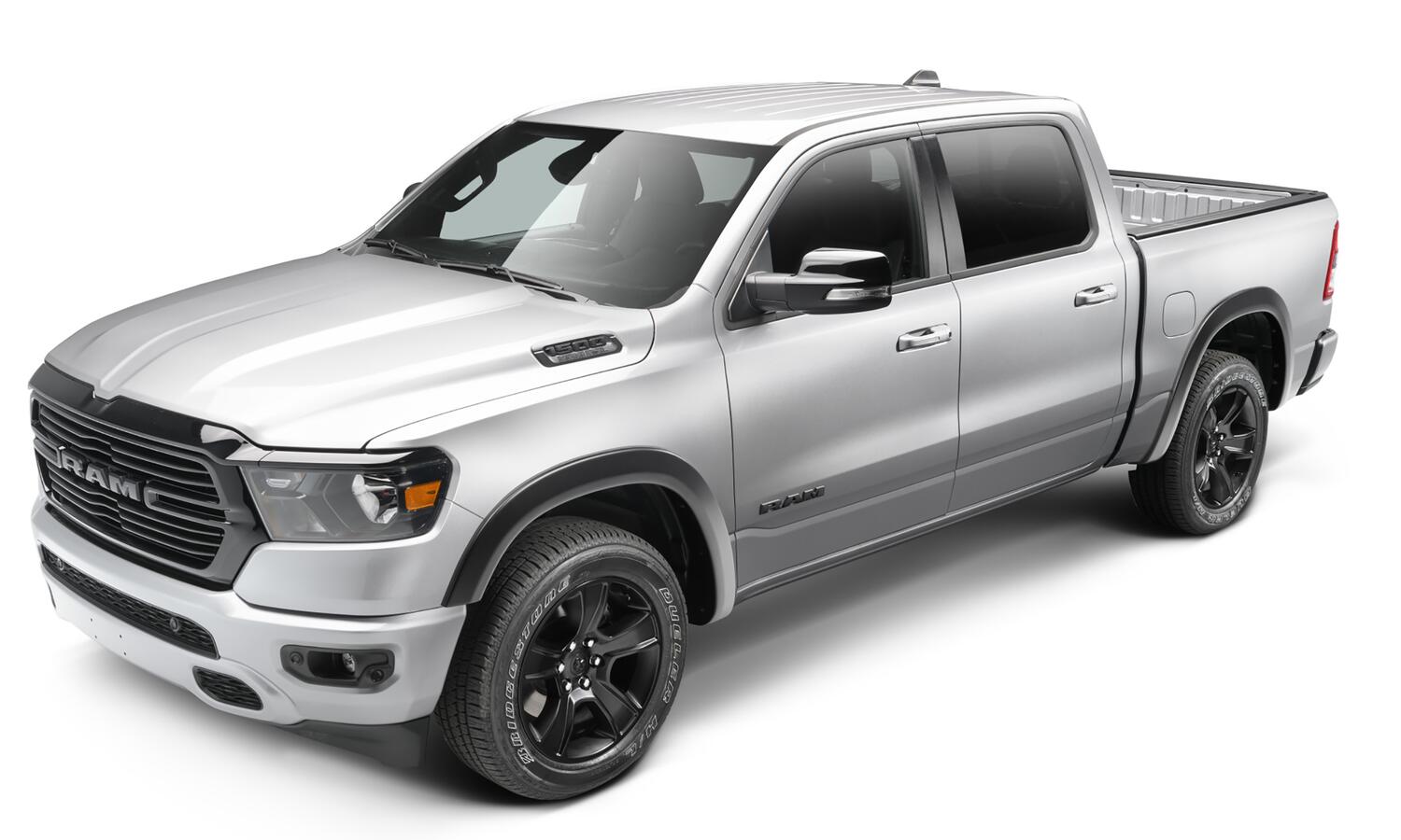 Black OE Style Smooth Finish 4-Piece Fender Flare Set For 2019-2022 Ram 1500 Will Not Fit Rebel And Trx Models Bushwacker