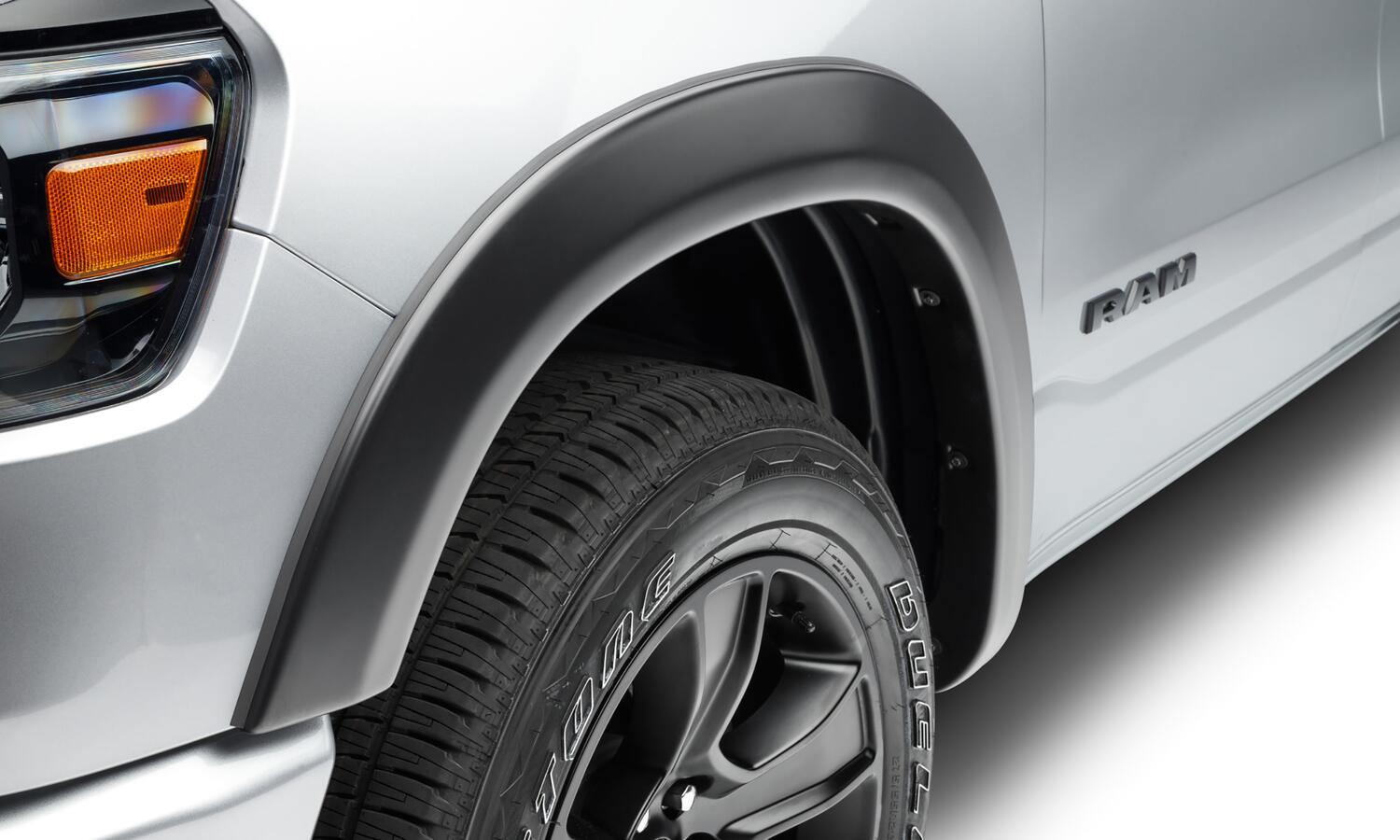 Black OE Style Smooth Finish 4-Piece Fender Flare Set For 2019-2022 Ram 1500 Will Not Fit Rebel And Trx Models Bushwacker