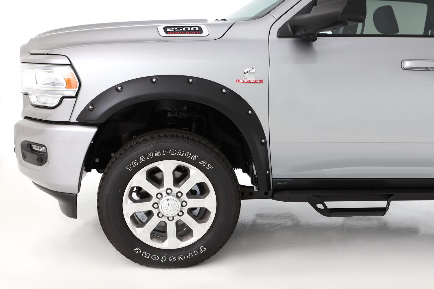 Black Pocket/Rivet Style Smooth Finish 4-Piece Fender Flare Set For 2019-2026 Ram 2500/3500, Includes Dually Bushwacker
