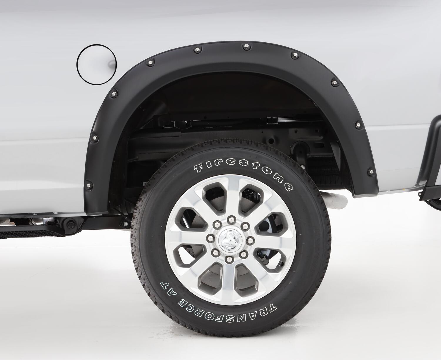 Black Pocket/Rivet Style Smooth Finish 4-Piece Fender Flare Set For 2019-2026 Ram 2500/3500, Includes Dually Bushwacker