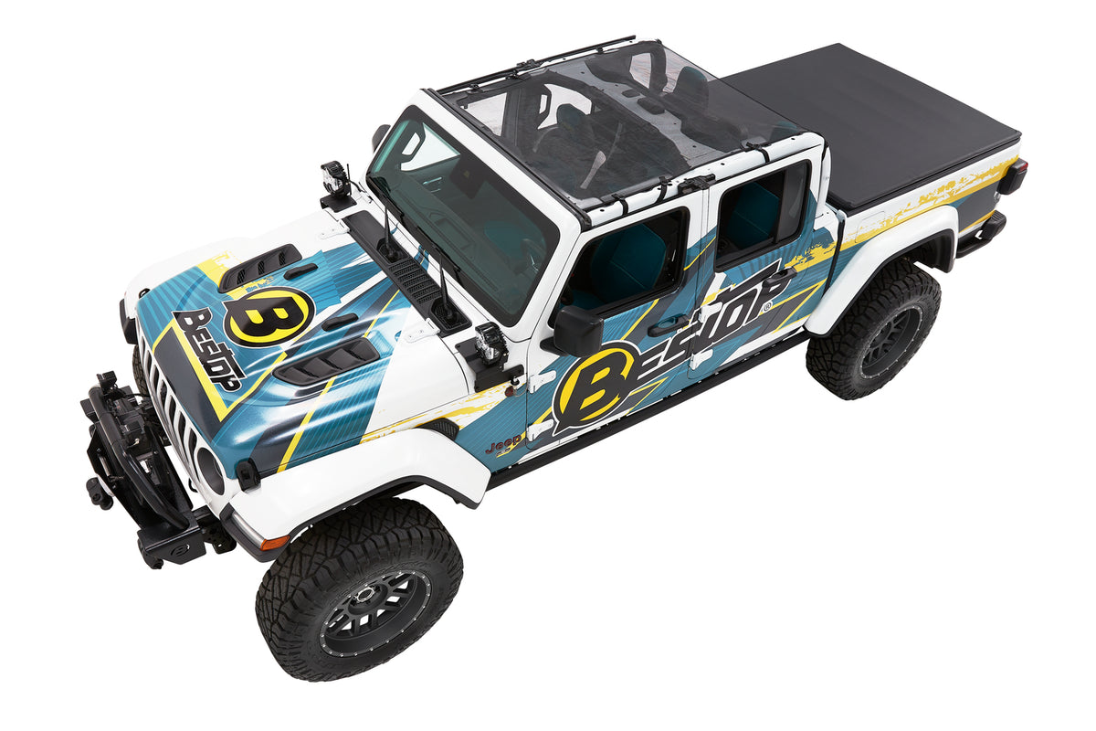 Jeep Gladiator Bikini Top Sun Extended Safari Style Bikini Top For Jeep 2020-2024 Gladiator Mesh Bestop