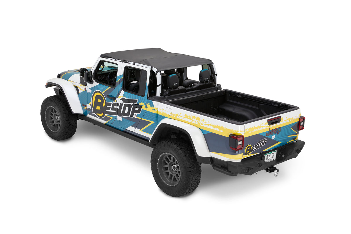Jeep Gladiator Bikini Top Header Safari Bikini Tops For Jeep 2020-2023 Gladiator Black Diamond Fabric Bestop