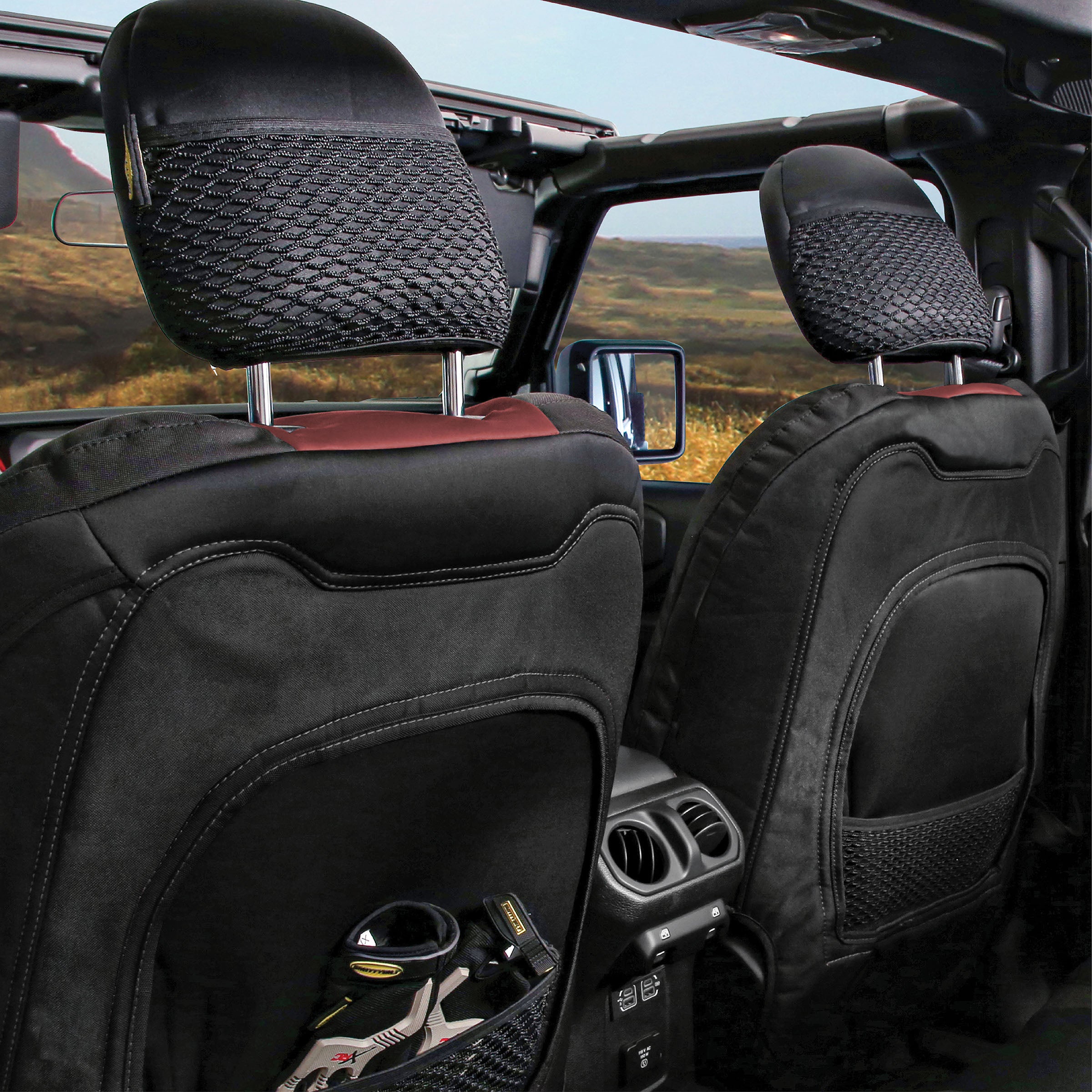 Gen2 Neoprene Front and Rear Seat Cover Kit Red/Black 2020-2023 Jeep Gladiator Smittybilt