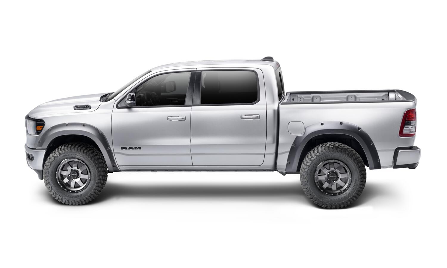 Black Forge Pocket/Rivet Textured Finish 4-Pc Fender Flare Set For 19-22 Ram 1500 Will Not Fit Rebel And Trx Models Bushwacker
