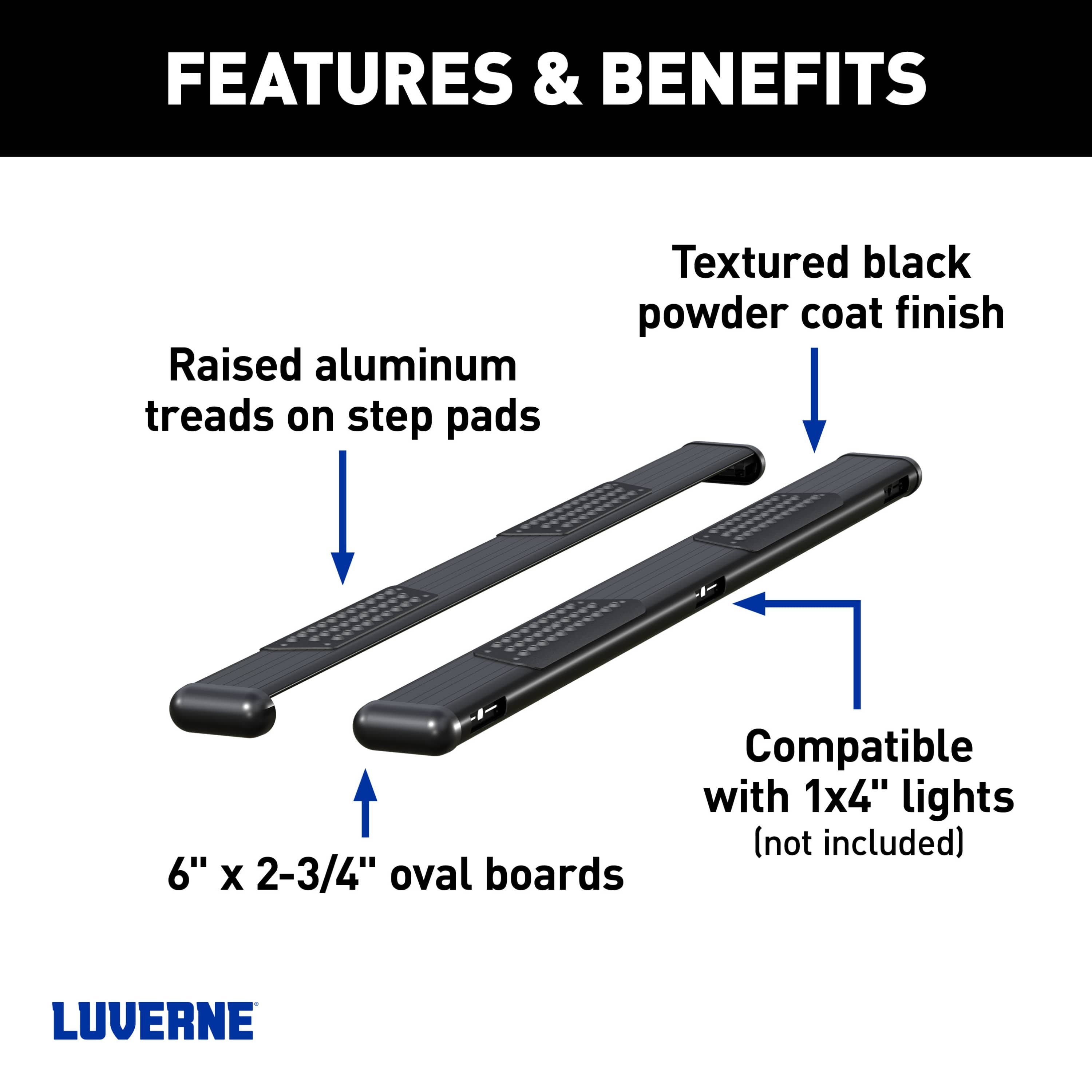 LUVERNE Aluminator 3-Light Aluminum Side Steps, 2015-2026 Ford F-150, 2017-2026 Ford F-250/F-350/F-450 Super Duty, 2019-2026 Chevy/GMC Silverado/Sierra 1500 & more