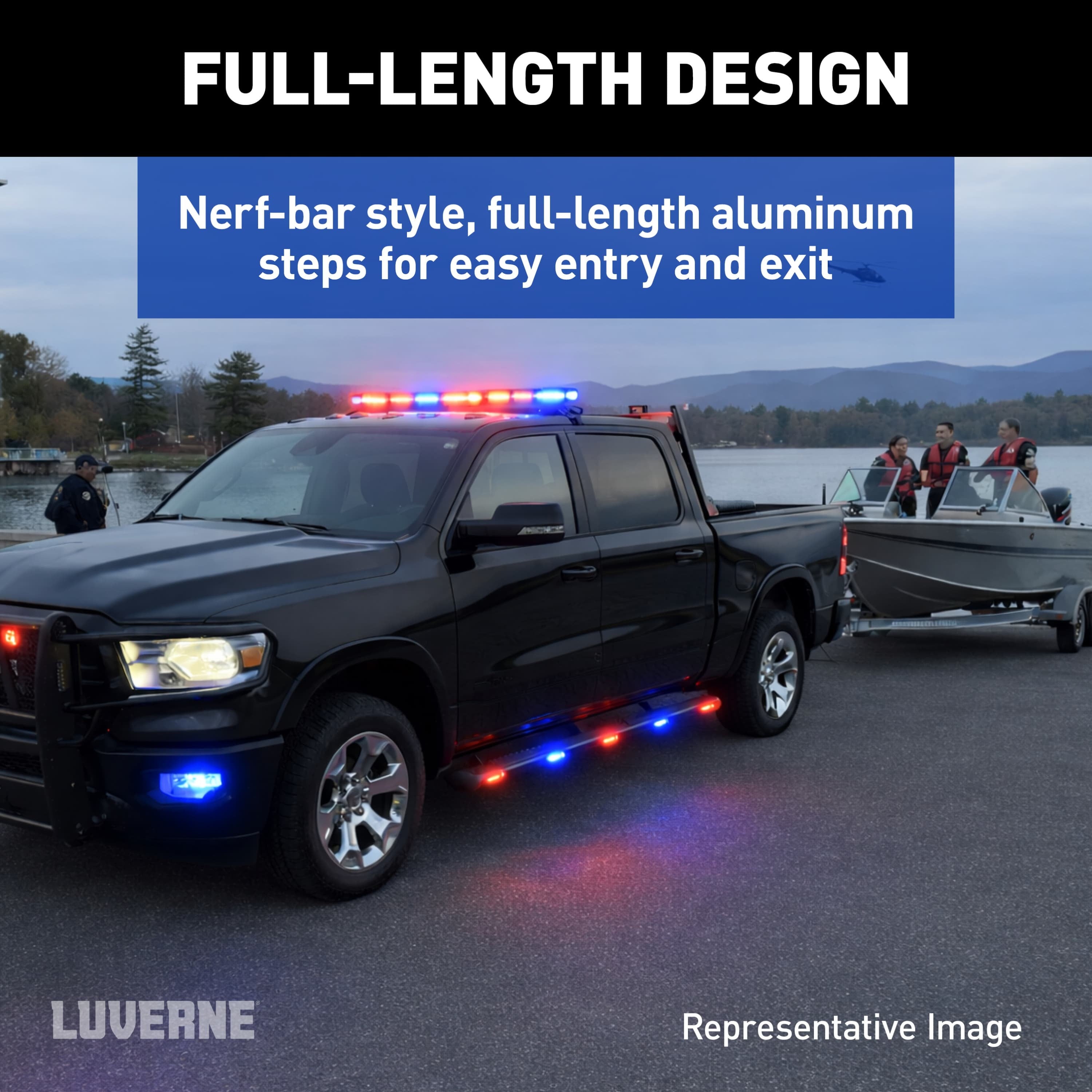 LUVERNE Aluminator 5-Light Side Steps, 2019-2024 Ram 1500, 2019-2026 Ram 2500/3500