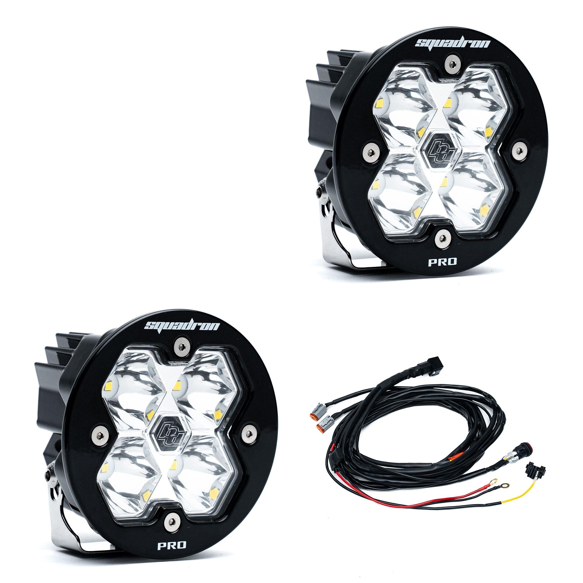 Squadron-R 2.0 Pro Black LED Auxiliary Light Pod Pair Universal Clear Spot Baja Designs