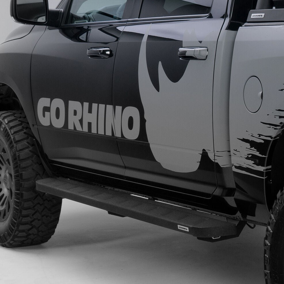 RB10 Running Boards With Mounting Brackets Protective Bedliner Coating 2019-2026 Ram 1500 Extended Cab Go Rhino