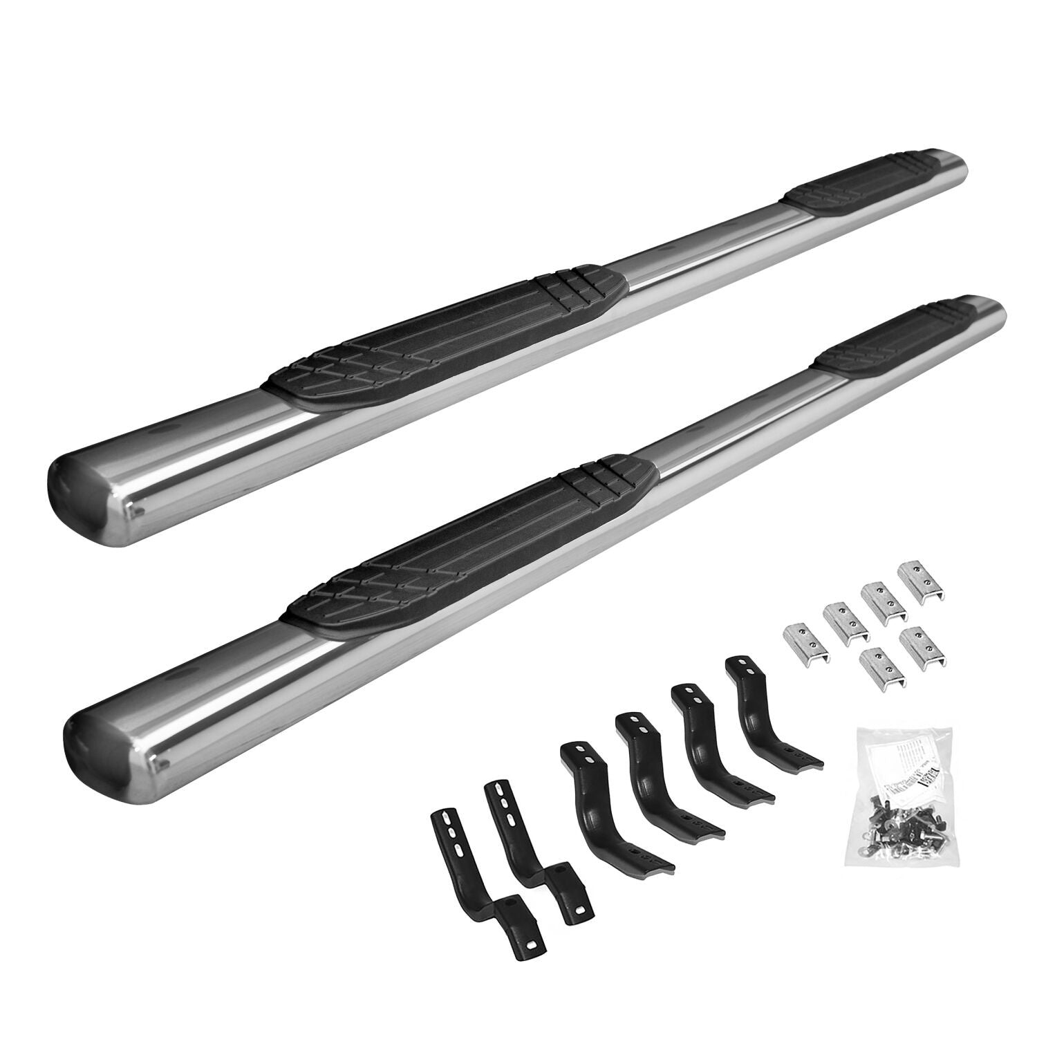 4 Inch OE Xtreme SideSteps With Mounting Bracket Kit Polished Stainless Steel 2009-2010 Dodge Ram 1500/2500/3500 Go Rhino