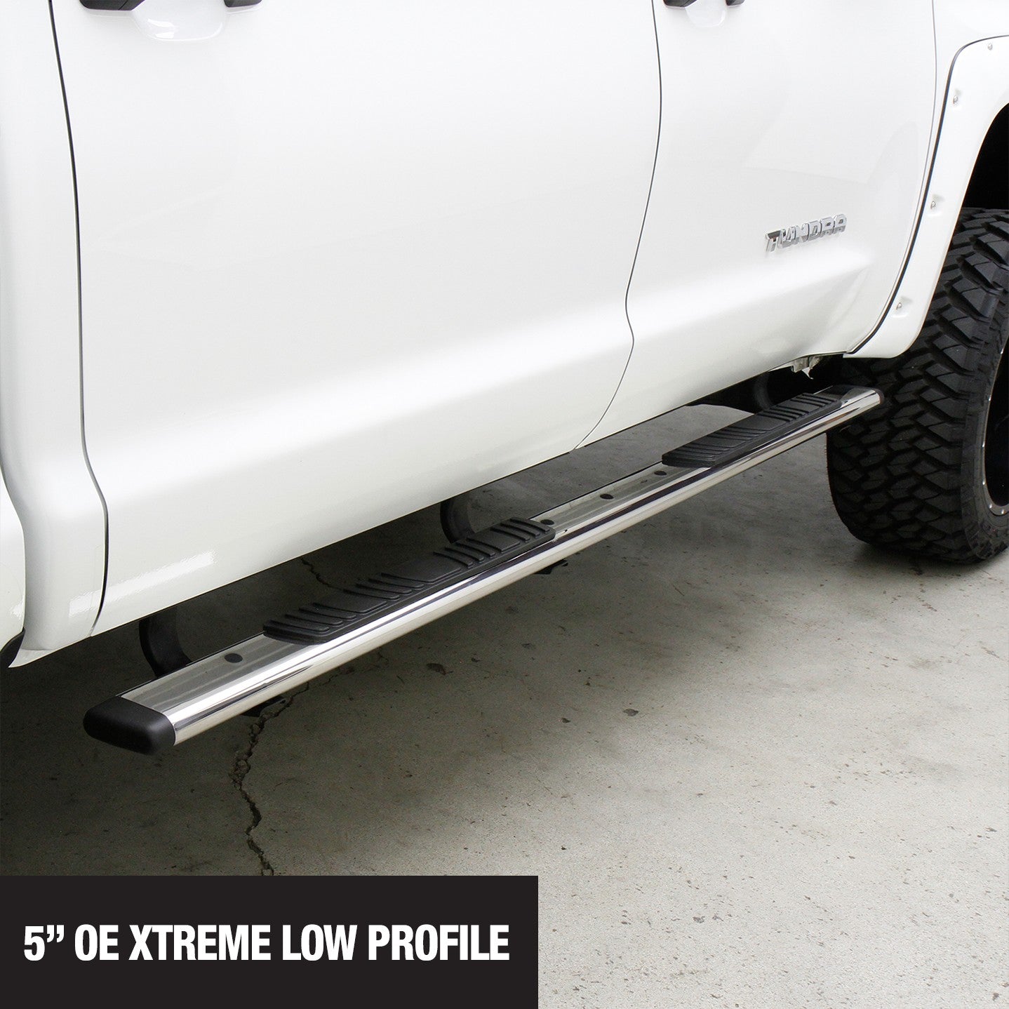 5 Inch OE Xtreme Low Profile SideSteps With Mounting Bracket Kit Polished Stainless Steel 2015-2026 Ford F-150/ F-250/F-350 Standard Cab Go Rhino