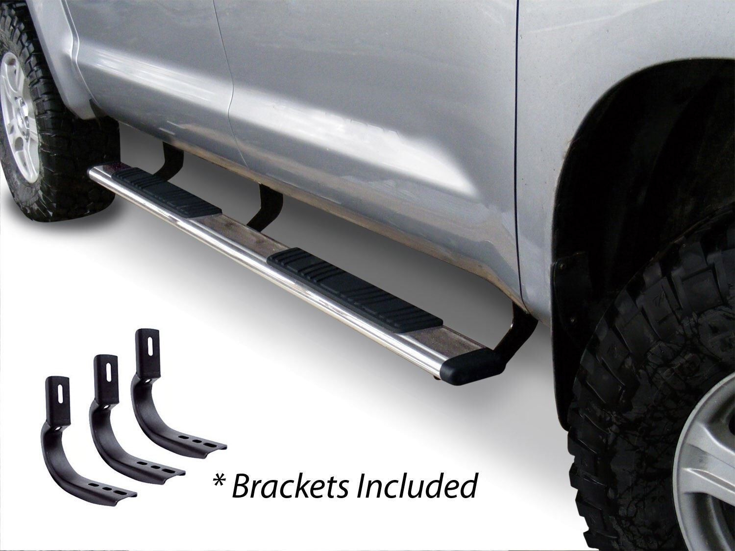 5 Inch OE Xtreme Low Profile Side Steps with Mounting Brackets Kit Polished Stainless Steel 2017-2026 Ford F-250/F-350 Go Rhino