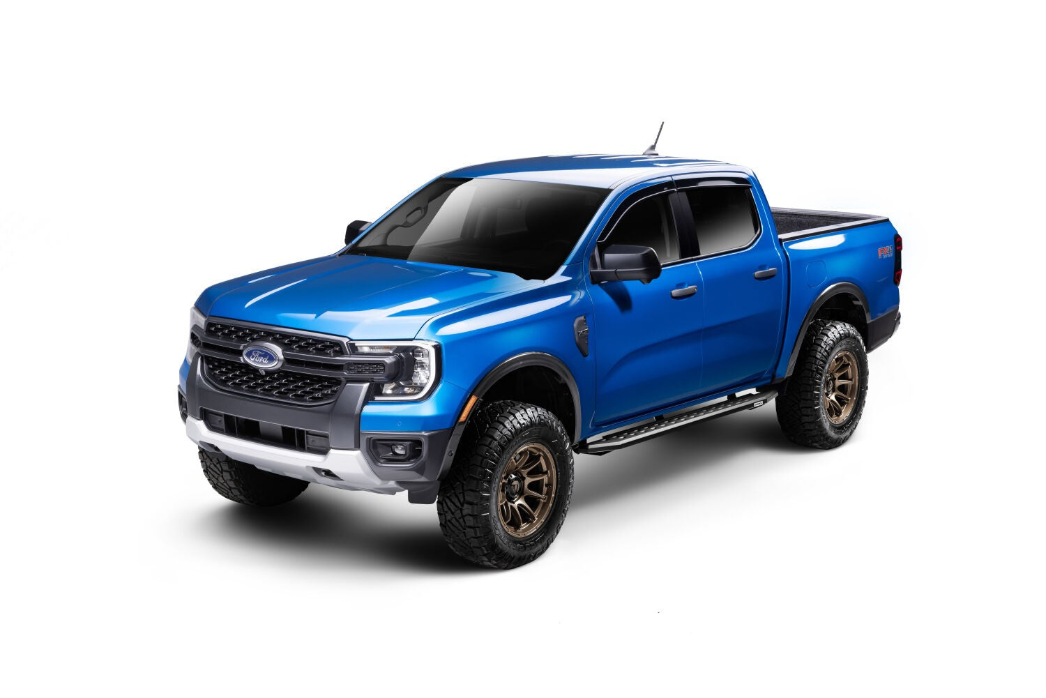 RB10 Slim Line Running Boards With Mounting Brackets Angled Textured Black 2019-2026 Ford Ranger Go Rhino