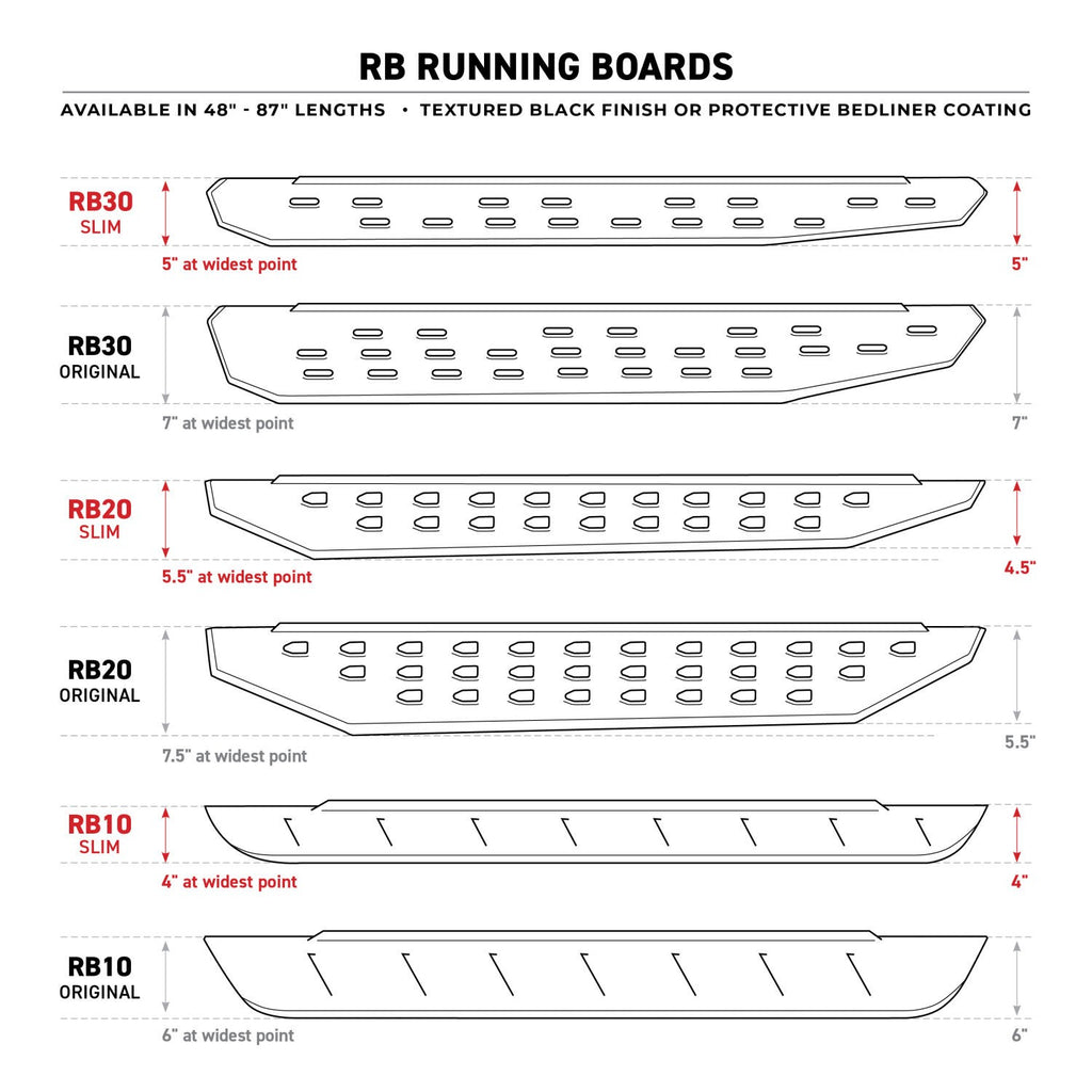 RB20 Running Boards With Mounting Brackets Textured Black 2015-2026 Ford F-150/ F-250/F-350 Go Rhino