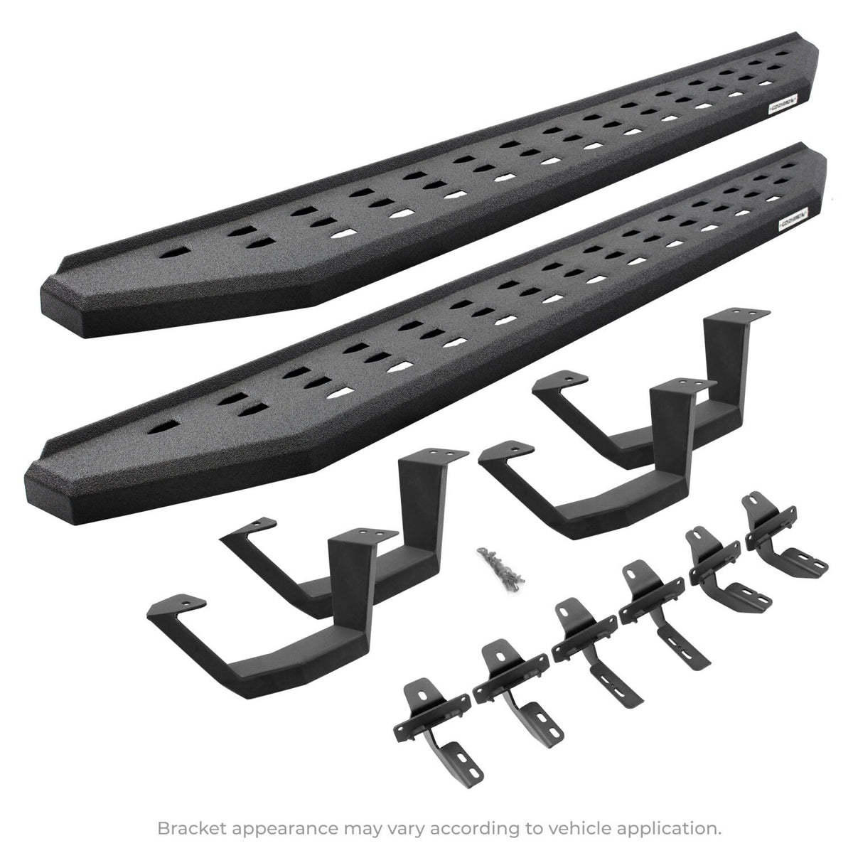 RB20 Running Boards With Mounting Brackets & 2 Pairs of Drop Steps Kit Textured Black 1999-2016 Ford F-250/F-350 Extended Cab Go Rhino