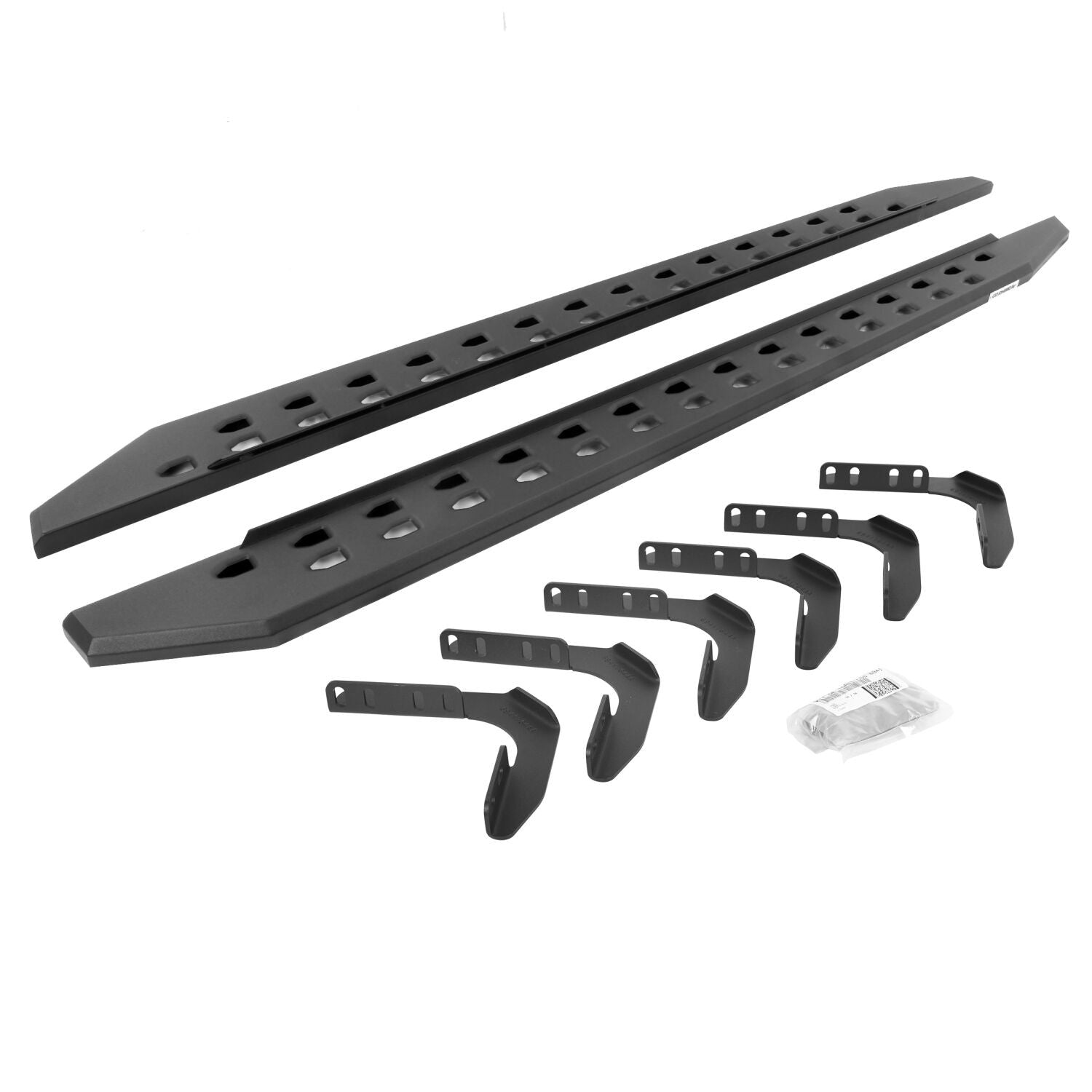 RB10 Slim Line Running Boards With Mounting Brackets Angled Textured Black 1999-2016 Ford F-250/F-350 Extended Cab Go Rhino