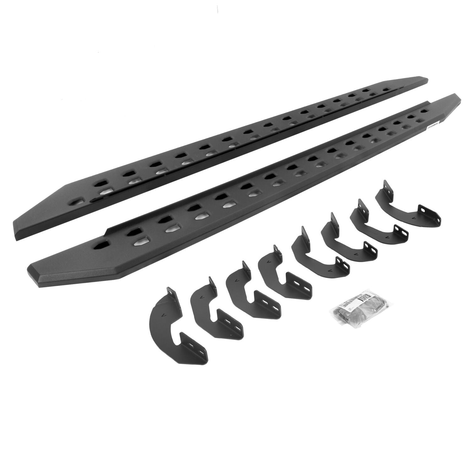 RB10 Slim Line Running Boards With Mounting Brackets Angled Textured Black 2007-2021 Toyota Tundra Extended Cab Go Rhino