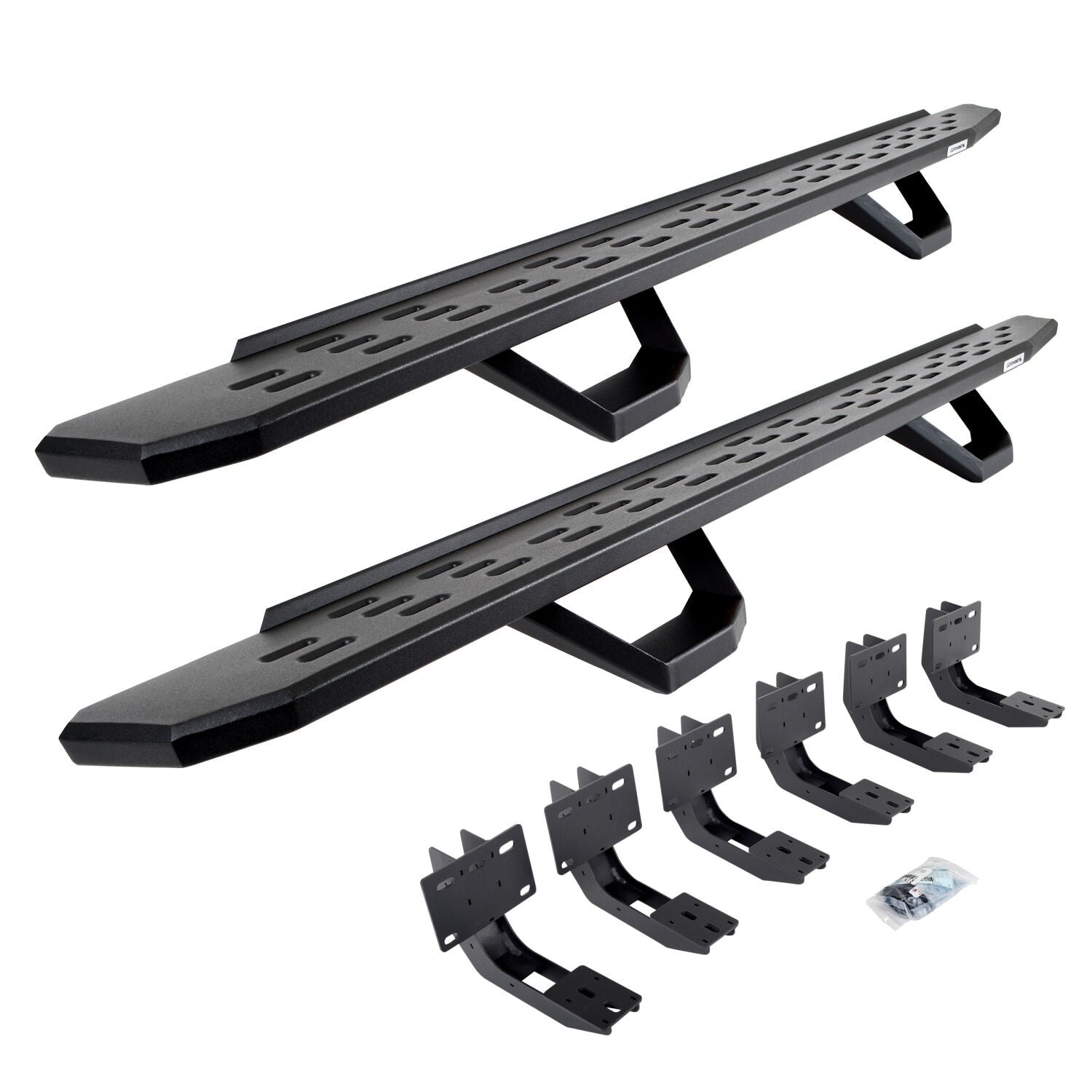 RB30 Running Boards with Mounting Brackets & 2 Pairs of Drops Steps Kit Textured Black 2019-2025 Ram 1500 Extended Cab Go Rhino