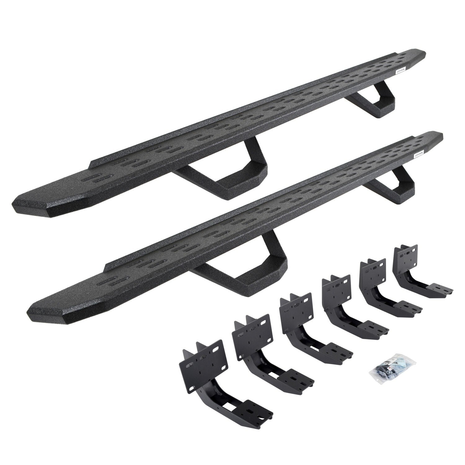RB30 Running Boards with Mounting Brackets & 2 Pairs of Drops Steps Kit Protective Bedliner Coating 2019-2025 Ram 1500 Extended Cab Go Rhino