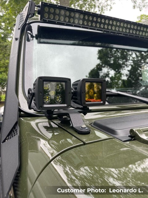 XE Windshield Light Bar Mount Textured Black 2018-2026 Jeep Wrangler JL 2020-2025 Jeep Gladiator Go Rhino