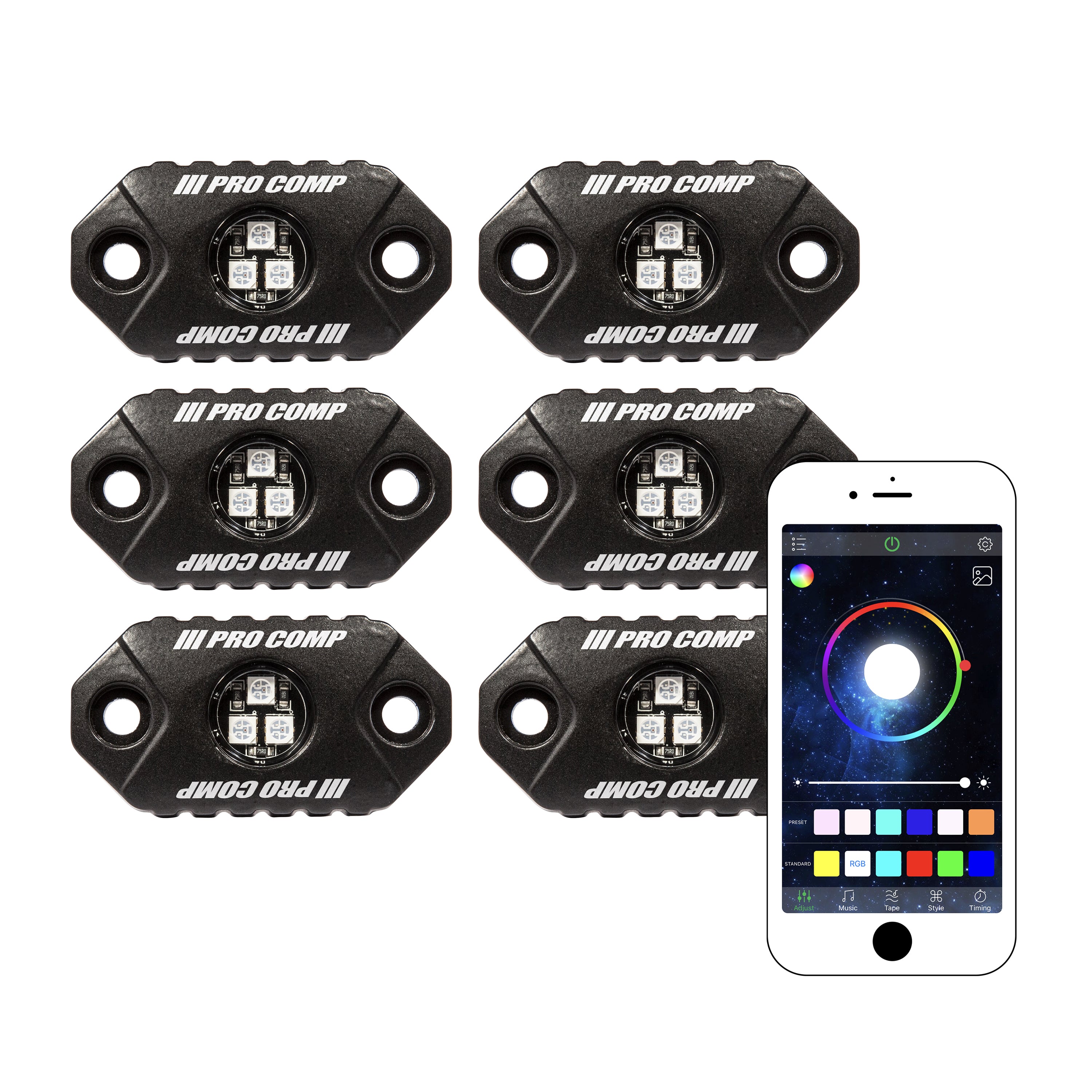 Front Inner Liners w ProComp 6 LED 9W Rock Lights 2020-Up Jeep Gladiator; 2018-2022 Jeep Wrangler Smittybilt