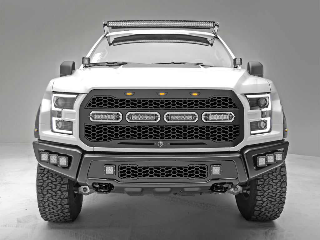 Scorpion Complete Replacement Tread Design Grille Flat Black w/ LED Lights Ford F-150 Raptor 17-20
