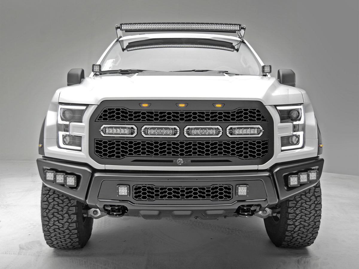 Scorpion Complete Replacement Tread Design Grille Flat Black w/ LED Lights Ford F-150 Raptor 17-20