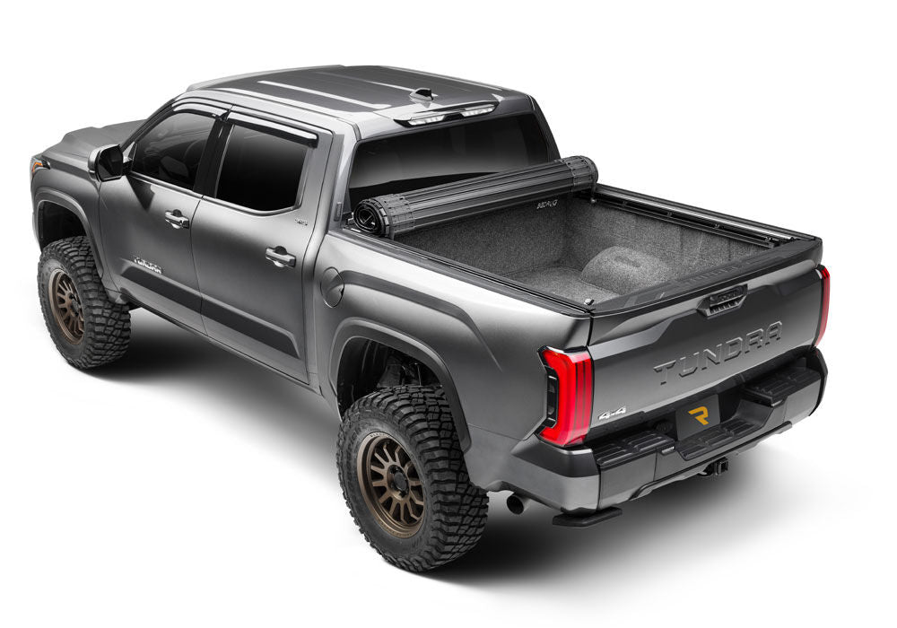 Revolver X4ts Hard Rolling Truck Bed Cover 2007-2021 Toyota Tundra 5 Foot 6 Inch Bed with Deck Rail System without Trail Special Edition Storage Boxes BAK