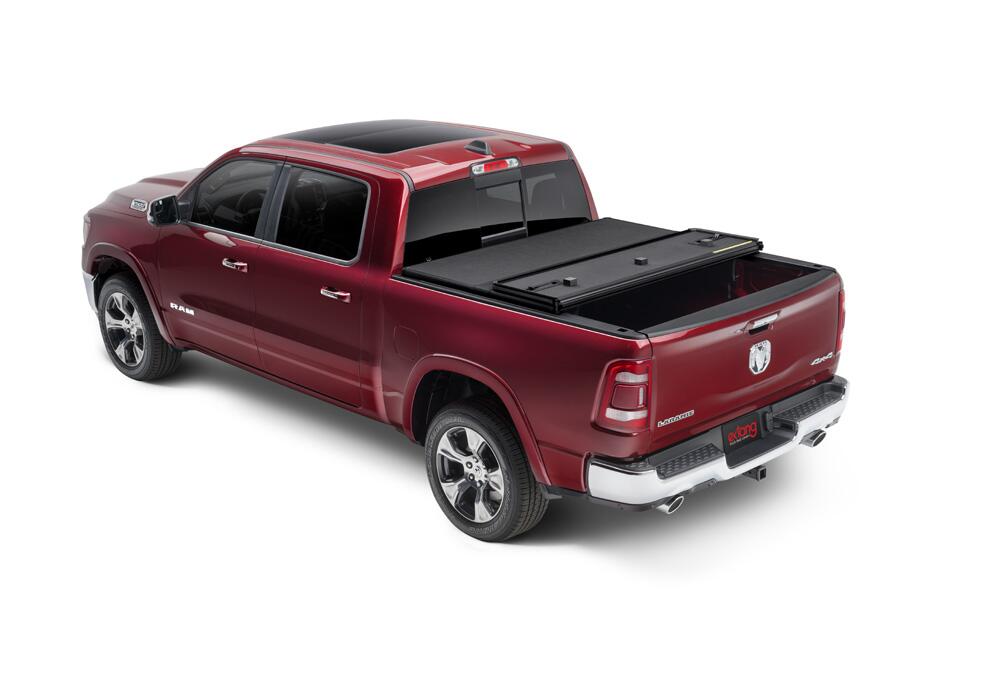 Solid Fold 2.0 Tonneau Cover Black Textured Paint 2019-2025 (New Body Style) Ram 5' 7 inch Bed with RamBox with or without Multifunction Tailgate Extang