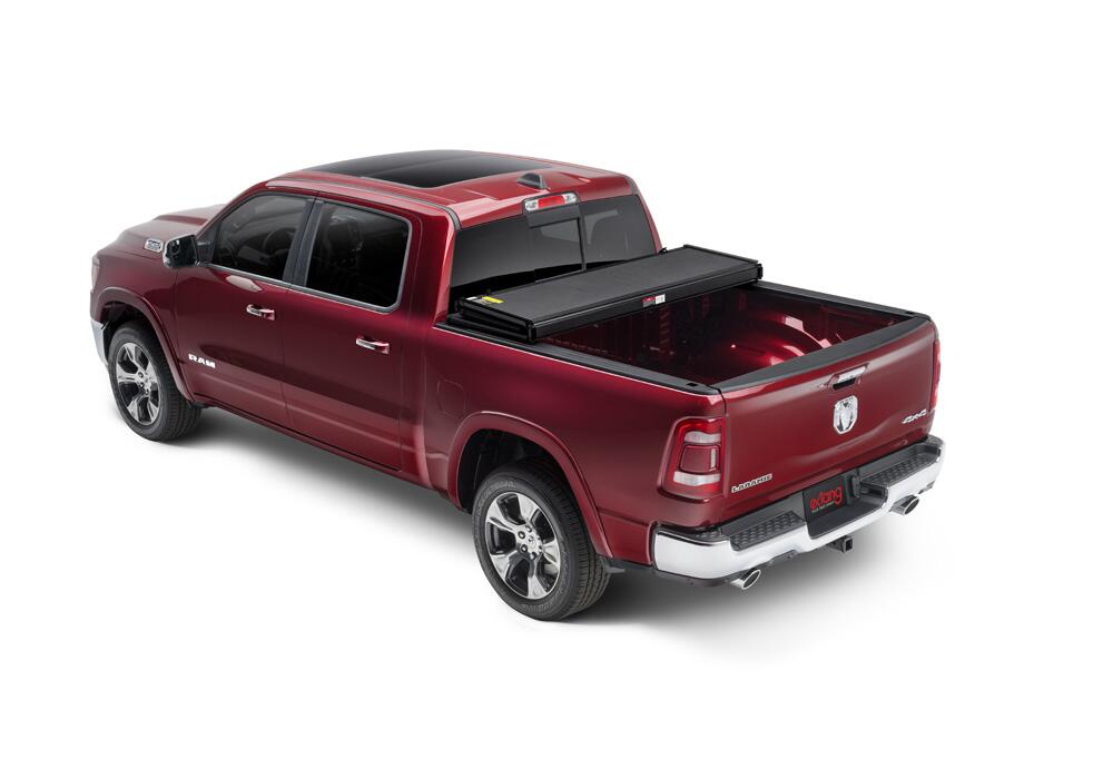 Solid Fold 2.0 Tonneau Cover Black Textured Paint 2019-2025 (New Body Style) Ram 5' 7 inch Bed with RamBox with or without Multifunction Tailgate Extang