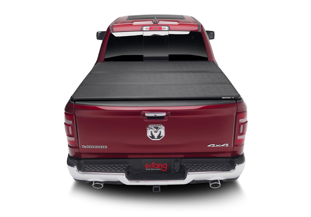 Solid Fold 2.0 Tonneau Cover Black Textured Paint 2019-2025 (New Body Style) Ram 5' 7 inch Bed with RamBox with or without Multifunction Tailgate Extang
