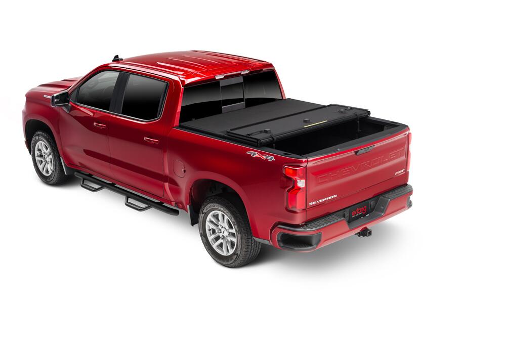 Solid Fold 2.0 Tonneau Cover Black Textured Paint 2019 (New Body Style)-2025 Silverado/Sierra (without CarbonPro Bed) 5' 9 inch Bed without Factory Side Storage Boxes with or without MultiPro/MultFlex Tailgate Extang