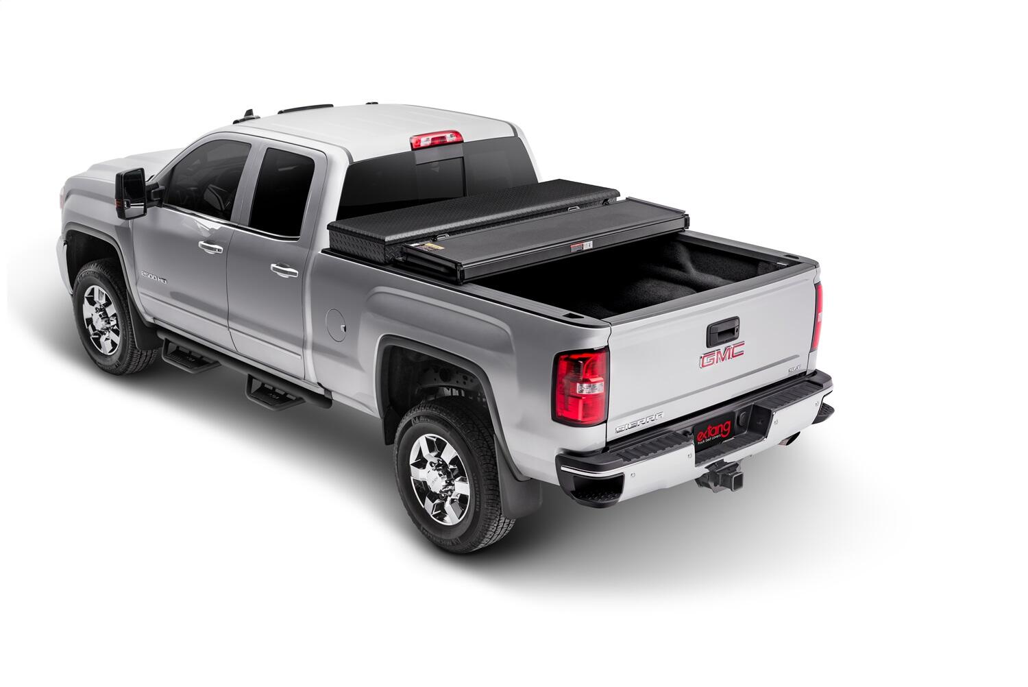 Solid Fold 2.0 Tool Box Tonneau Cover Black Textured Paint For Use w/Existing Tool Box Tool Box Not Included 2020-2026 Silverado/Sierra 2500 HD/3500 HD 8' Bed without Factory Side Storage Boxes Extang